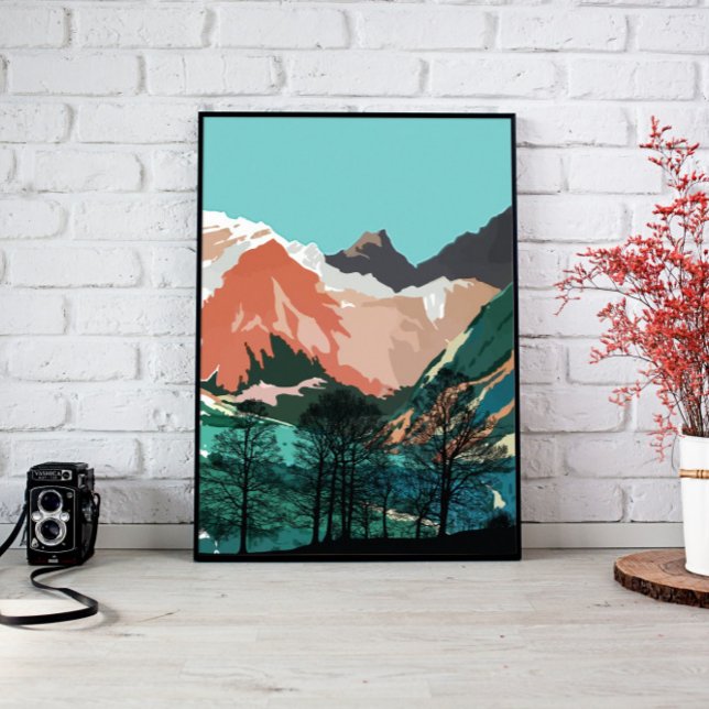Living Room Decor, Landscape Wall Art (mountains landscape wall art, living room décor, above bed wall art, modern home décor, nursery wall)