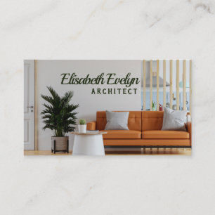 Living room interior wall mockup in warm tones business card