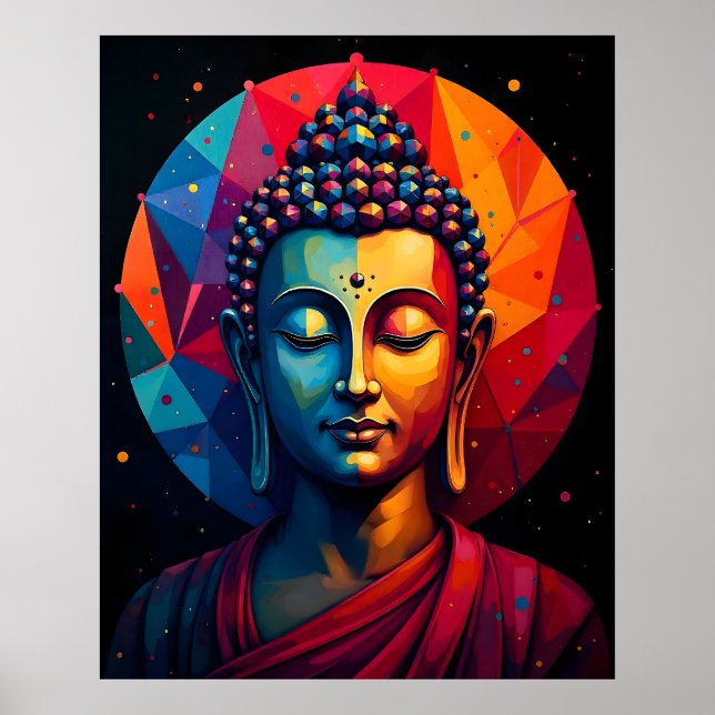 Living Room Wall Decor | Colourful Buddha Portrait (Front)