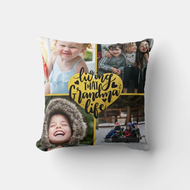Living That Grandma Life Photo Collage Message  Throw Pillow (Front)