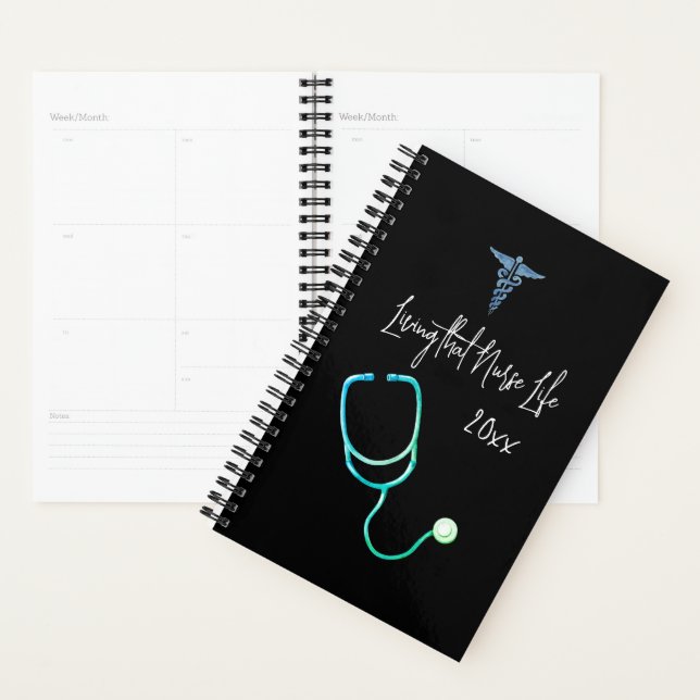 Living that Nurse Life rn medical caduceus Black Planner (Display)