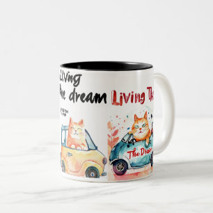 Living the Dream: Chubby Cat Mug" Two-Tone Coffee Mug