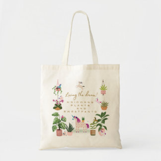 Living the Dream with Unicorns and Plants Tote Bag