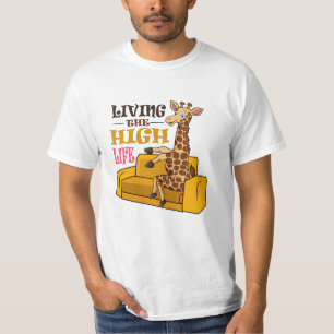 Living The High Life Funny Giraffe Sitting on sofa T-Shirt