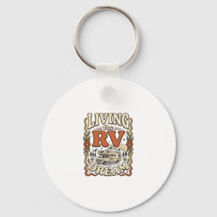 Living the RV Dream Vintage Camping Shirt Design_1 Keychain