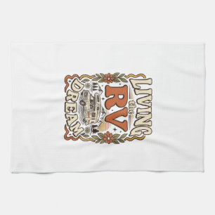 Living the RV Dream Vintage Camping Shirt Design_1 Kitchen Towel