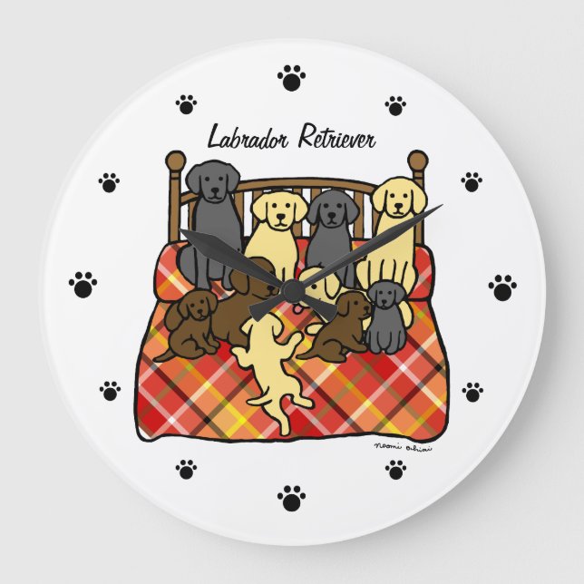 Living with Labradors Cartoon Large Clock (Front)