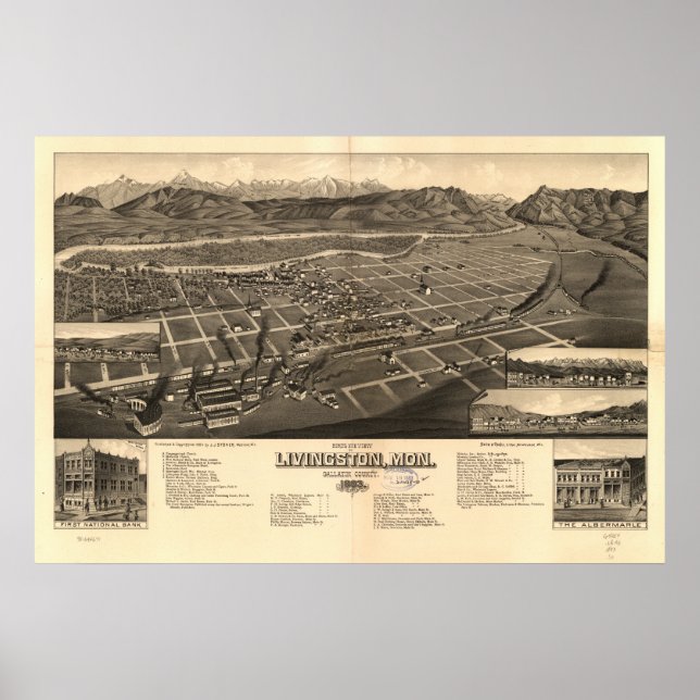 Livingston Montana 1883 Antique Panoramic Map Poster (Front)