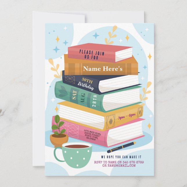 Livre Anniversaire Bibliothèque Invitation Lecture (Devant)