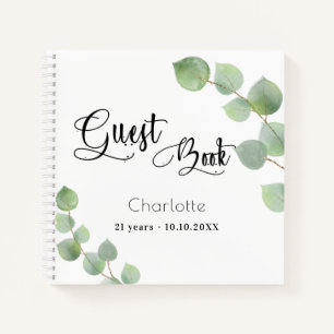 Livre d'anniversaire eucalyptus script vert