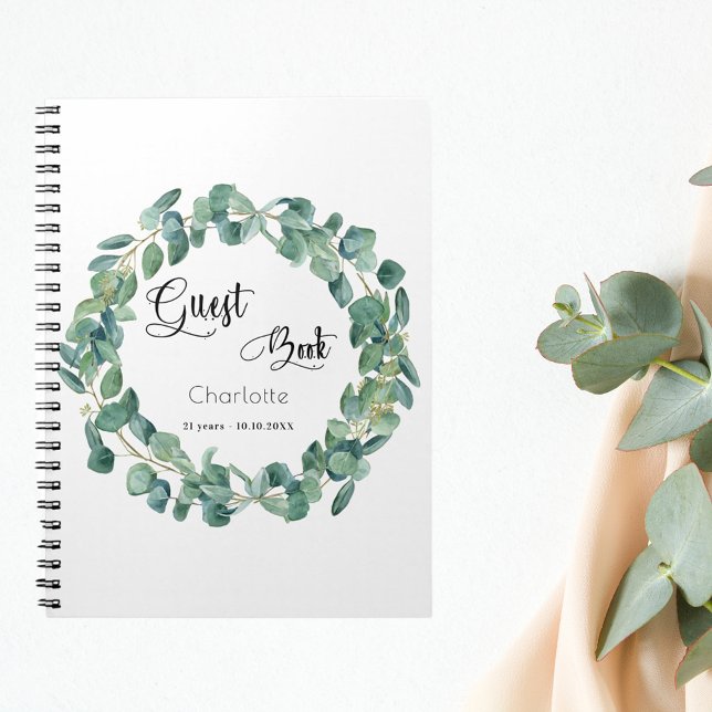 Livre d'anniversaire eucalyptus script vert (Créateur téléchargé)