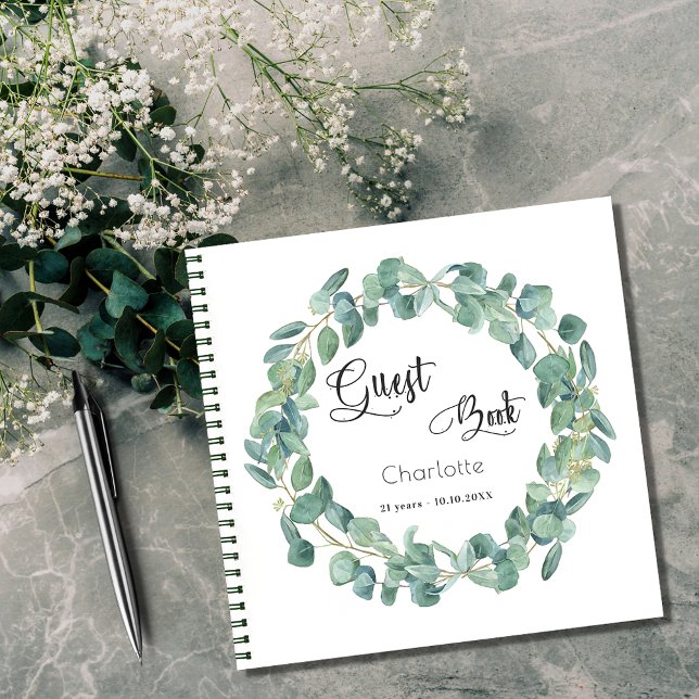 Livre d'anniversaire eucalyptus script vert (Créateur téléchargé)