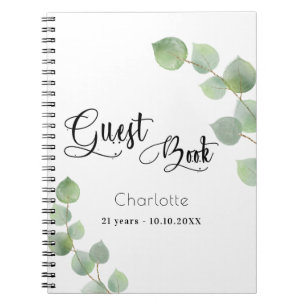 Livre d'anniversaire eucalyptus script vert