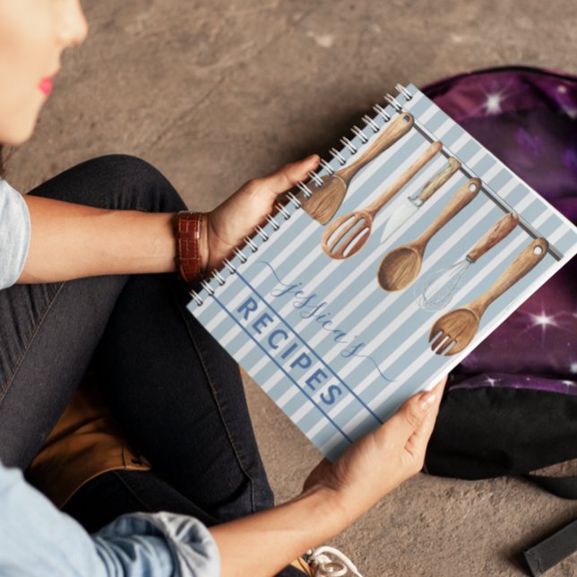 Livre d'Aquarelle Recettes Ustensiles Moderne Bleu (Créateur téléchargé)