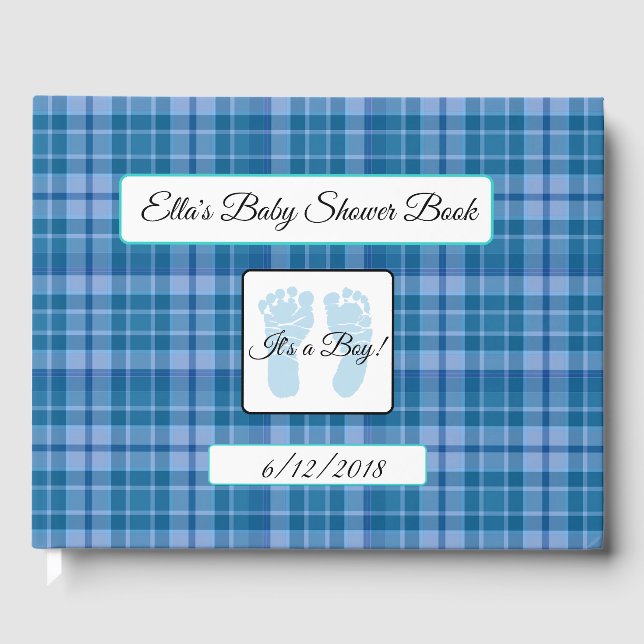 Livre de Baby shower Personnalisé Blue Plaid (Recto)