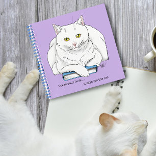 Livre de chat blanc drôle lisant humour violet