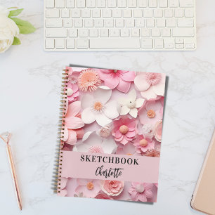 Livre de croquetchs rose fleurs blanches nom scrip