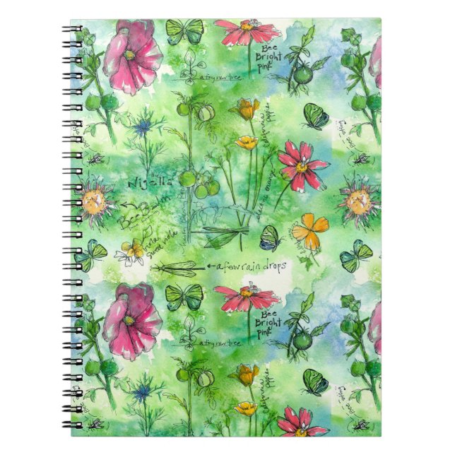 Livre de croquis botanique Papillon Aquarelle Fleu (Devant)