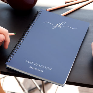 Livre de croquis Monogramme bleu avec nom