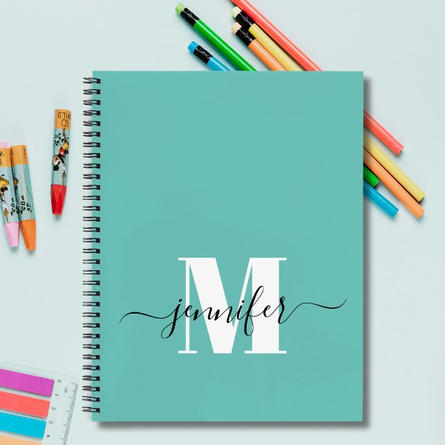 Livre de croquis personnalisé bleu turquoise Nom d (Créateur téléchargé)