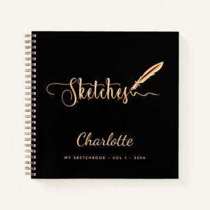 Livre de croquis stylo or noir élégant nom de scri