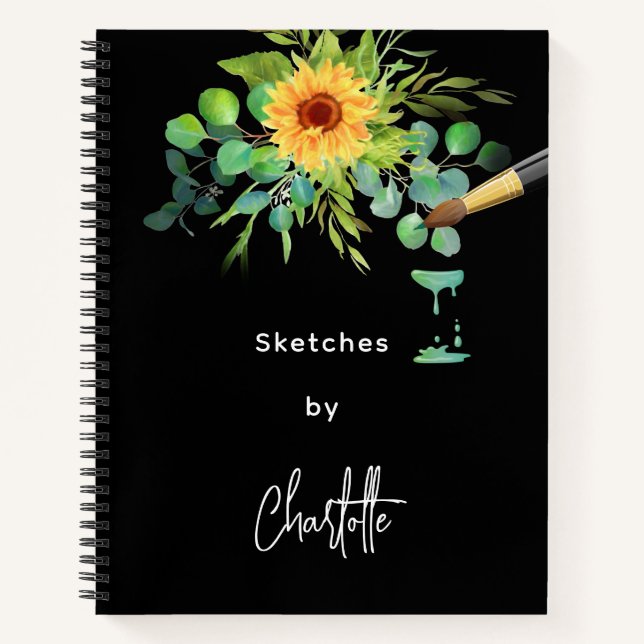 Livre de croquis tournesol eucalyptus noir (Devant)
