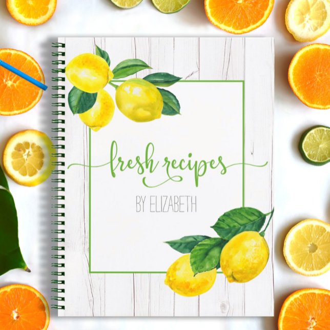 Livre de cuisine citron aquarelle blanc bois rusti (Créateur téléchargé)