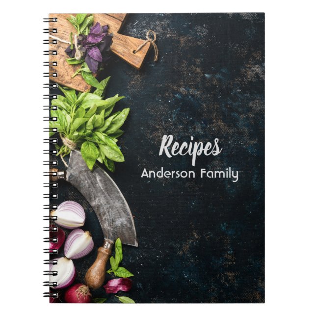 Livre de cuisine rustique carnet toile sombre herb (Devant)