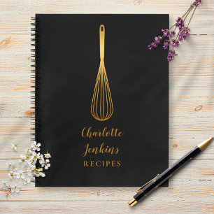 Livre de Recette de Fouet Noir Élégant en Or Scrip