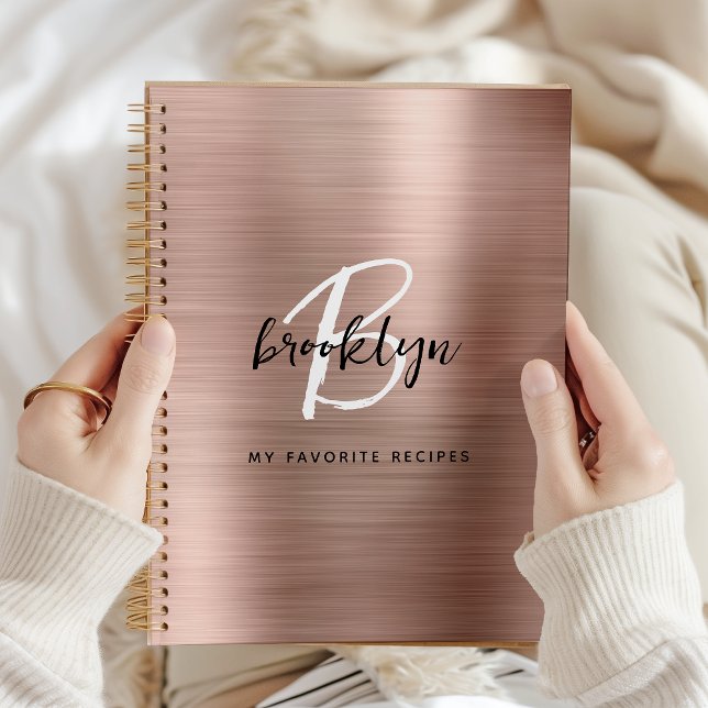 Livre de recette rose Gold brossé Monogramme métal (Créateur téléchargé)