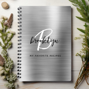 Livre de recettes à monogramme en métal brossé arg