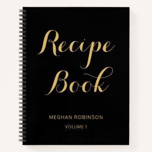 Livre de recettes à monogramme noir et or féminin