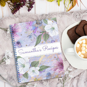 Livre de recettes, aquarelle fleurie violette vint