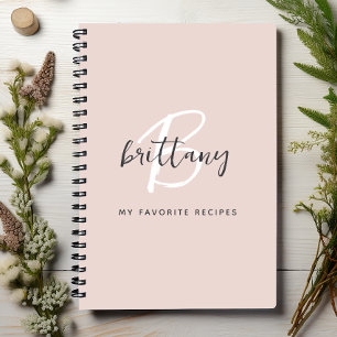 Livre de recettes Blush Gray White Monogram Name