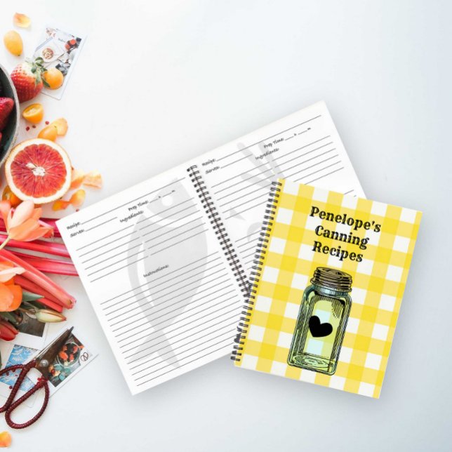 Livre de recettes Canning En vichy jaune et votre  (Personalize this cute retro design with your own name)
