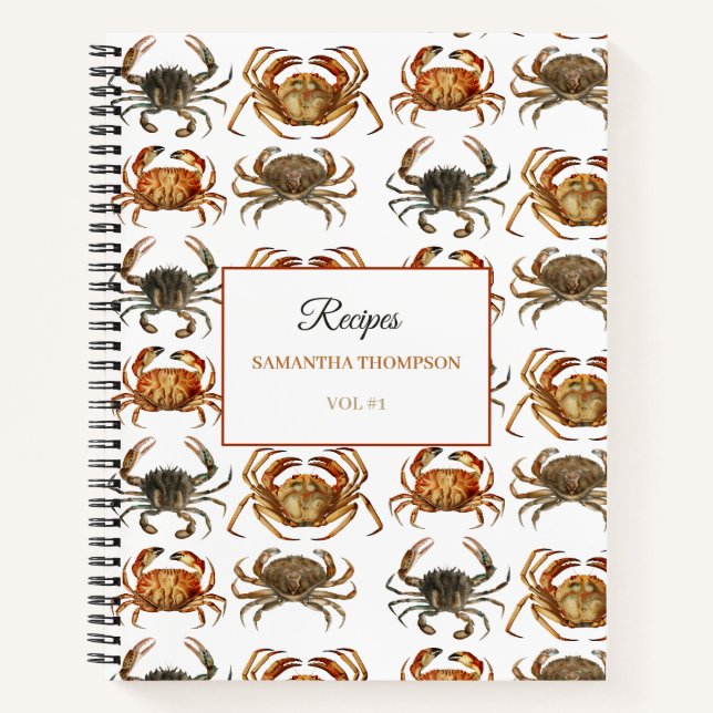 Livre de recettes d'aquarelle Crabes personnalisés (Devant)