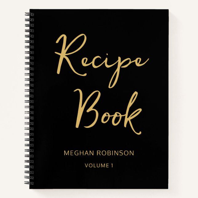 Livre de Recettes de Cuisine Féminin Noir et Or No (Devant)