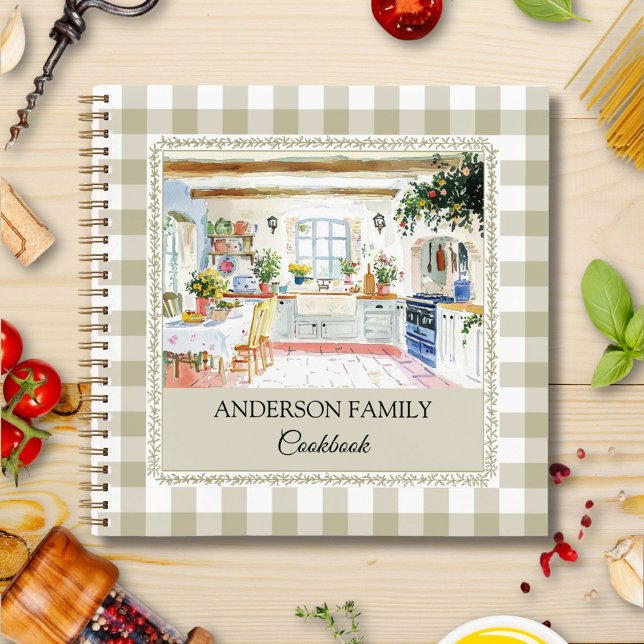 Livre de Recettes de Famille en Vichy Vert Olive d (In situ)