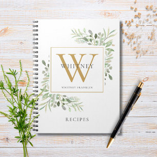 Livre de recettes de monogramme de verdure élégant