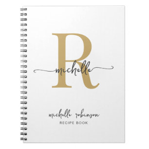 Livre de Recettes Élégant Féminin Monogramme en Or
