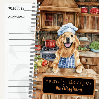 Livre de recettes en spirale du chef Golden Retrie