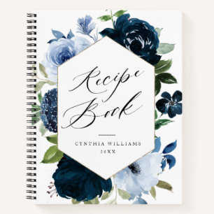Livre de recettes floral bleu marine et bleu clair