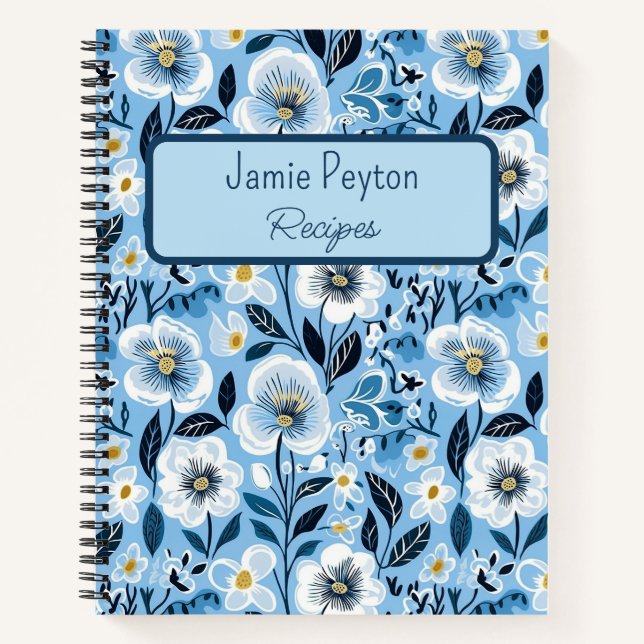 Livre de recettes florales bleu et blanc personnal (Devant)