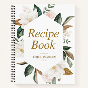 Livre de recettes florales de magnolia or et blanc