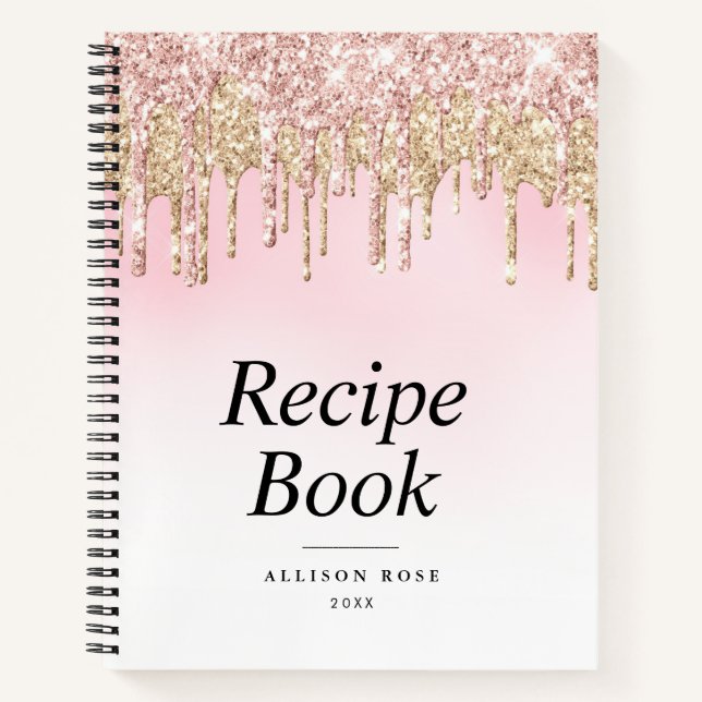 Livre de recettes moderne paillettes or et rose (Devant)