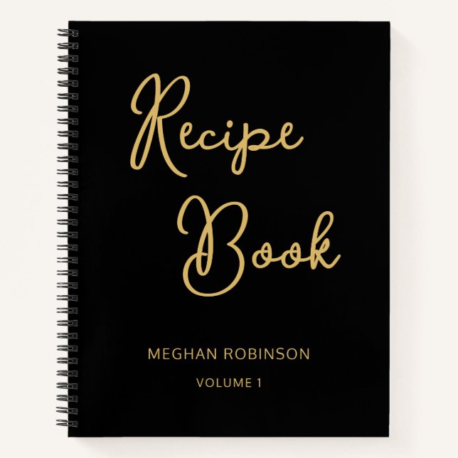 Livre de Recettes Monogramme Féminin Noir et Or (Devant)