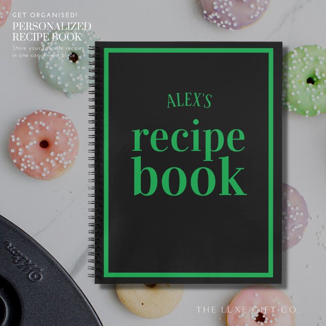 Livre de recettes noir et blanc vert rétro avec no (Créateur téléchargé)
