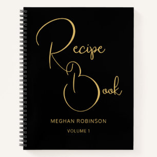 Livre de recettes noir et or Monogramme féminin
