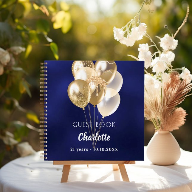 Livre d'hôte anniversaire marine bleu or ballons (Créateur téléchargé)