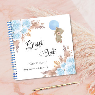 Livre d'hôte Baby shower bleu teddy pampas herbe